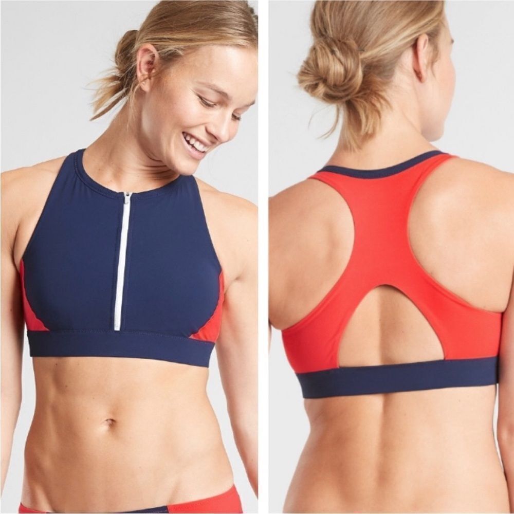EXCELLENT CONDITION WOMENS SMALL ATHLETA COLORBLOCK FRONT ZIP BIKINI TOP
